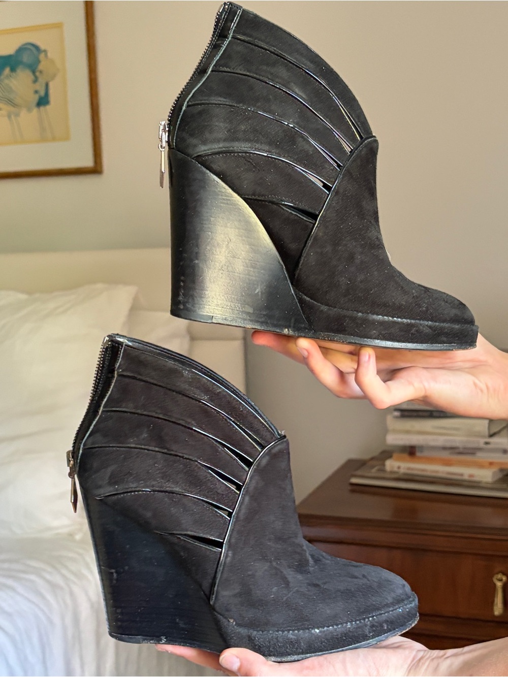 Donald J. Pliner Black Suede Wedge Booties with Back Zip